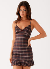 Karis Mini Dress - Brown Black Check
