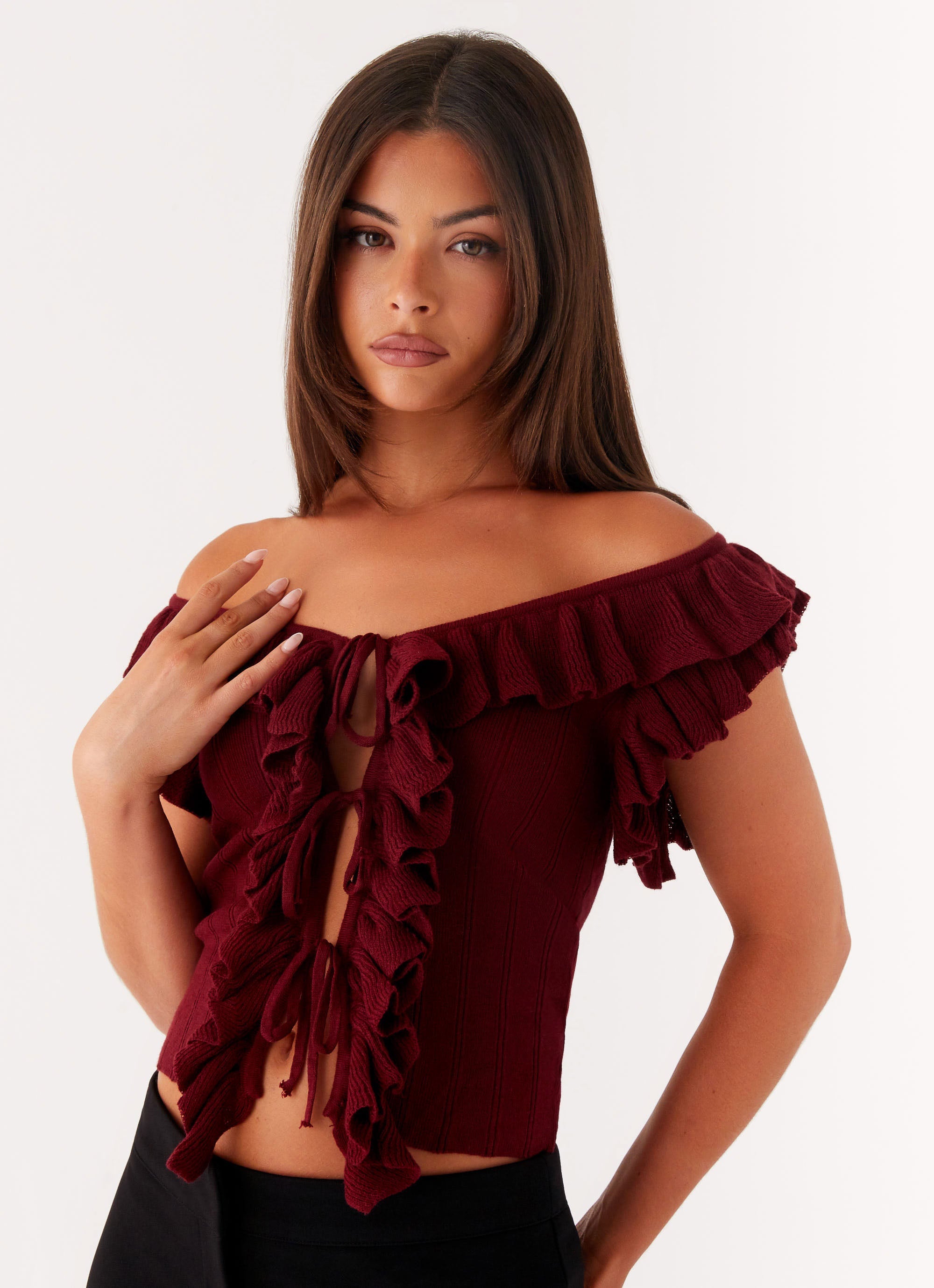 Keeta Frill Top - Burgundy