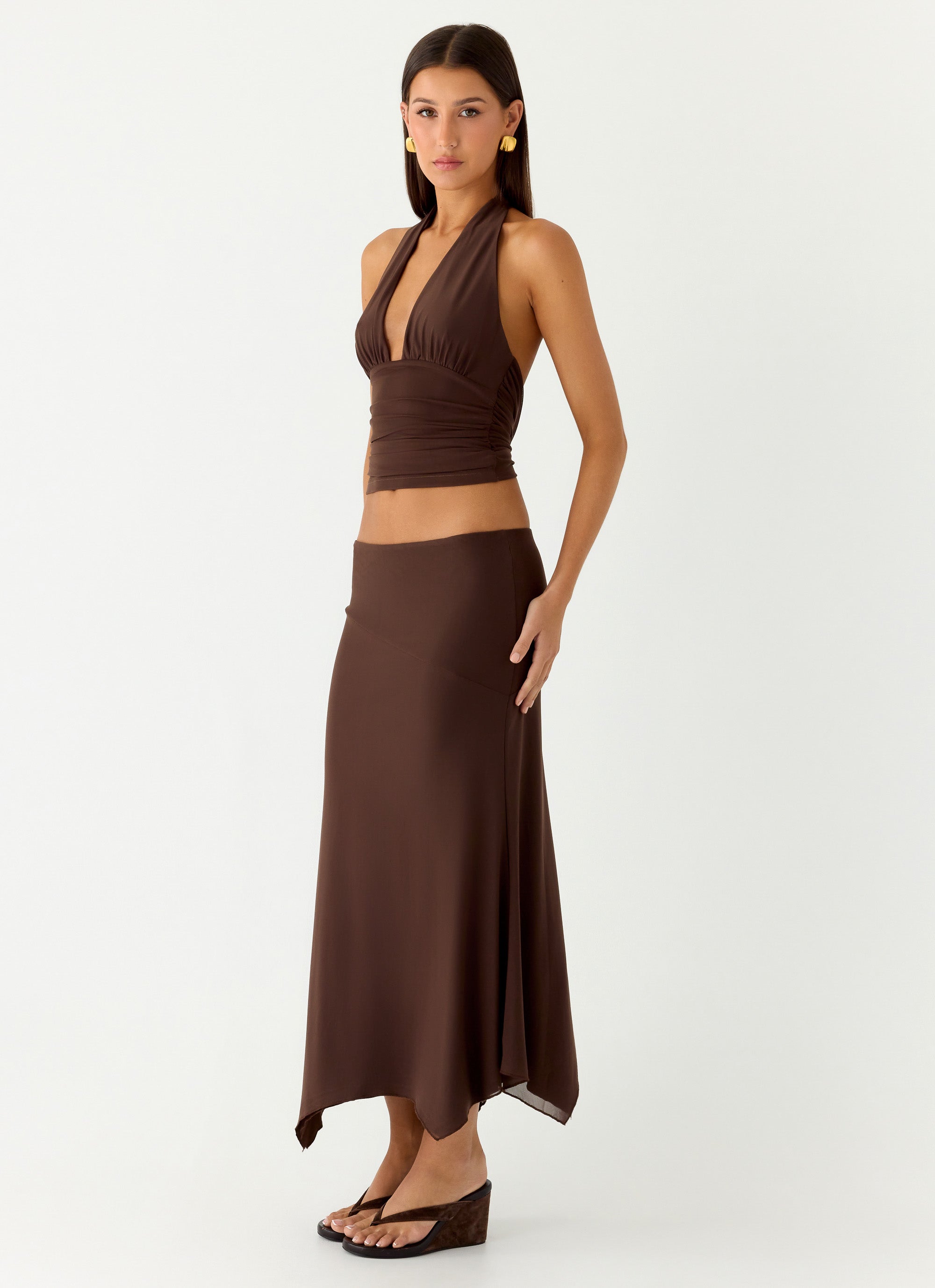Kerrie Hanky Midi Skirt - Chocolate