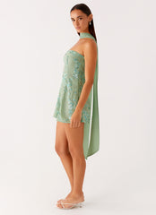 Kiesha Strapless Scarf Mini Dress - Mint