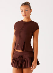 Landon Button Up Top - Chocolate