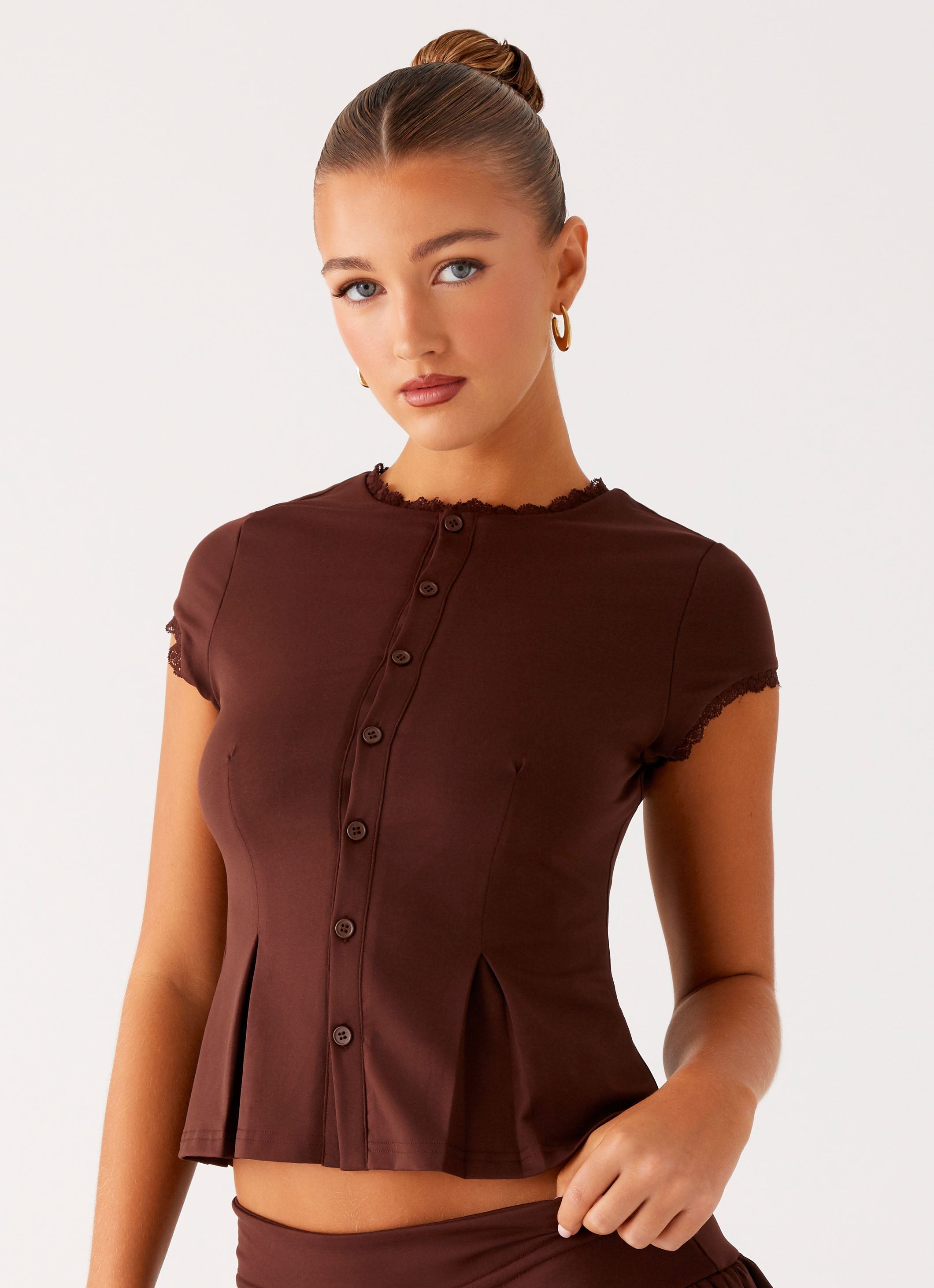 Landon Button Up Top - Chocolate