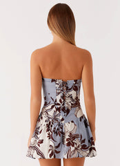 Larnie Linen Mini Dress - Bluewood Blossom