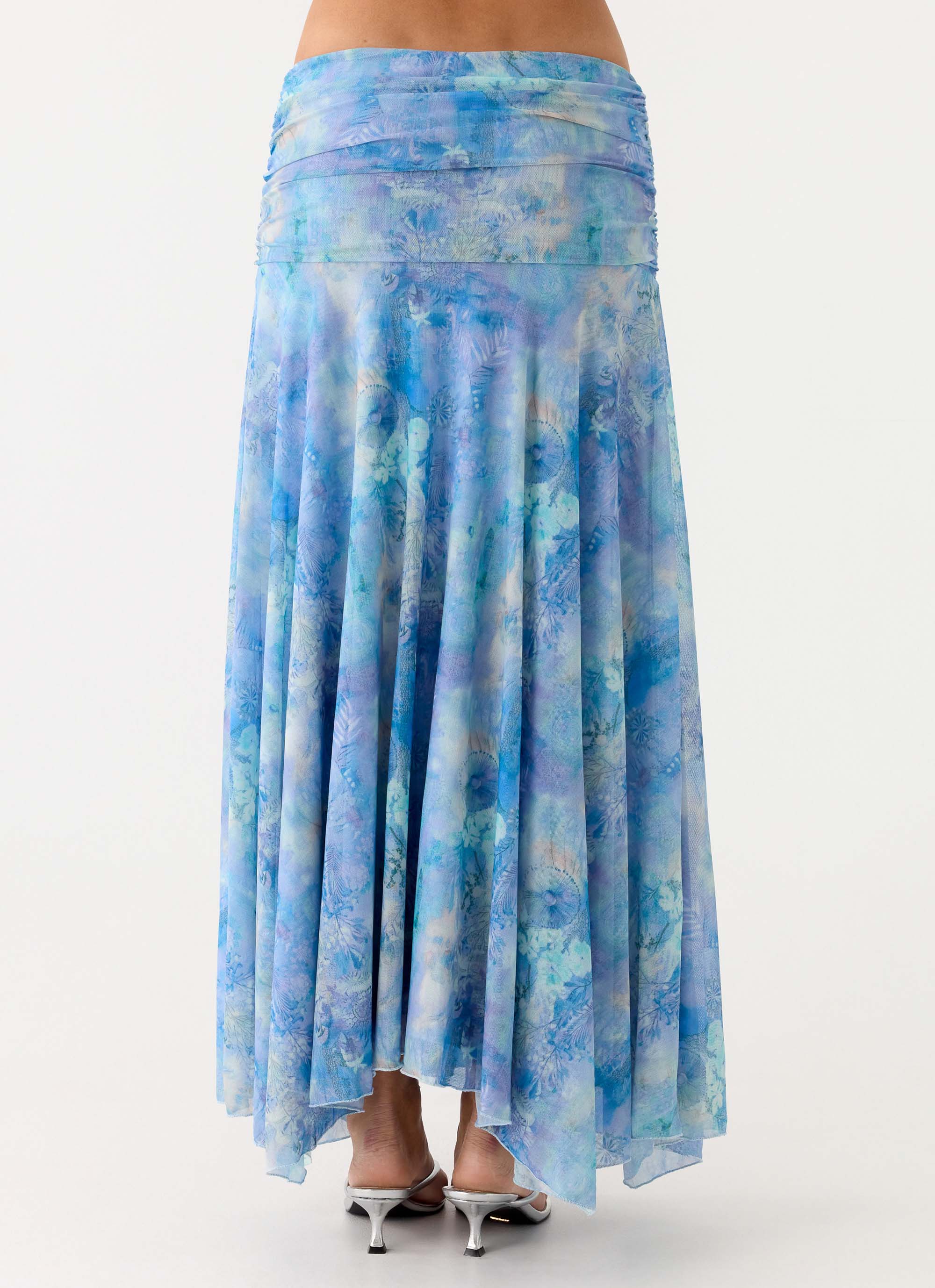 Liana Ruched Maxi Skirt - Aqua Paisley