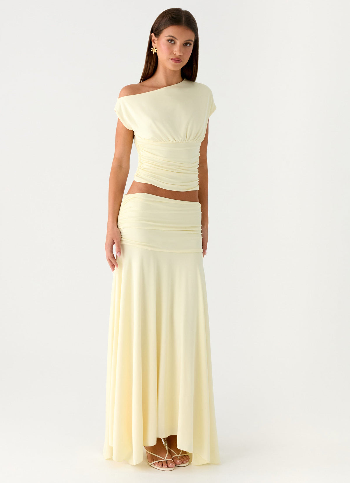 Liana Ruched Maxi Skirt - Yellow