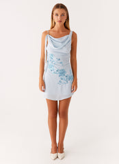 Lily Beaded Mini Dress - Pastel Blue