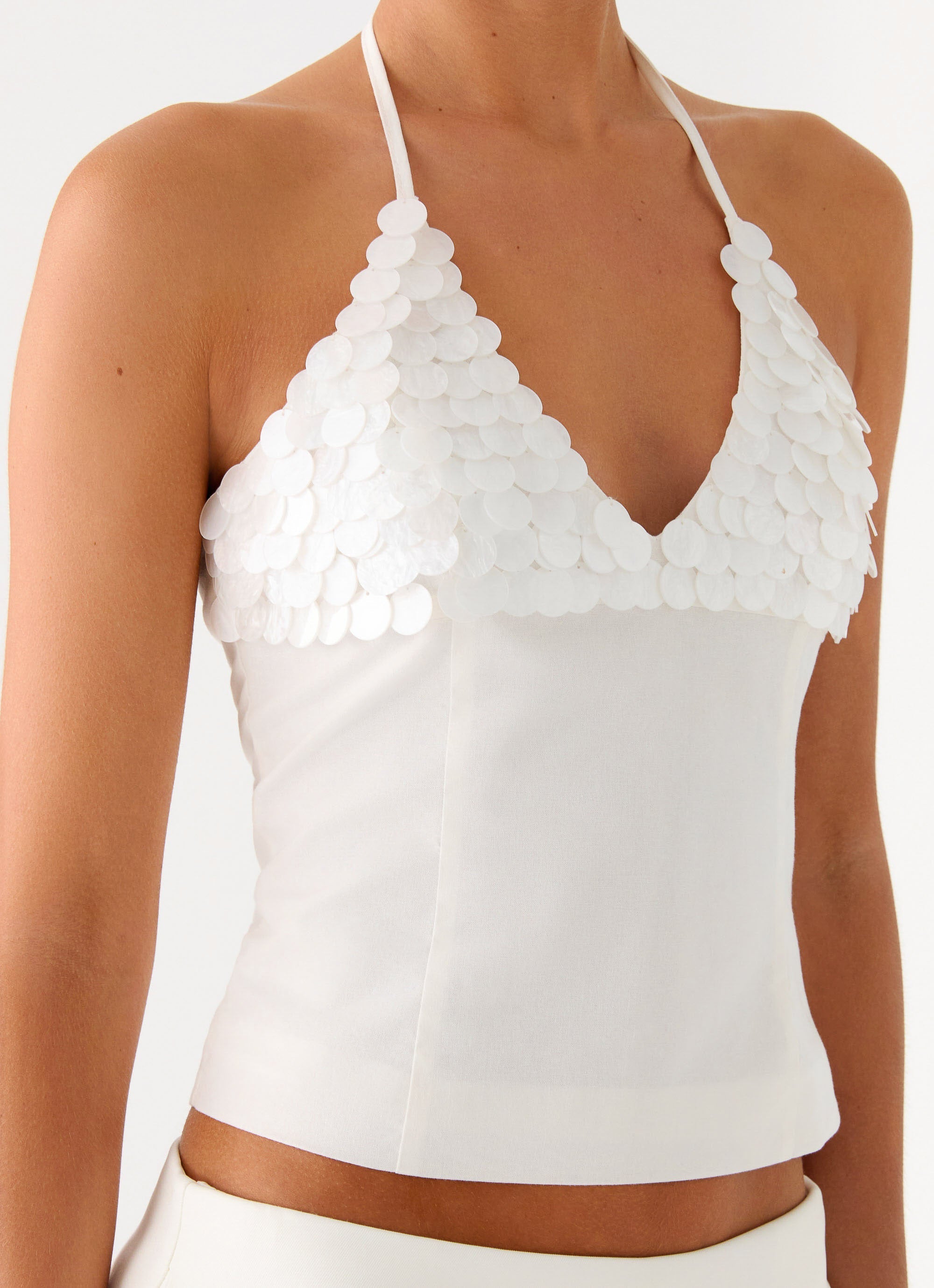 Lori beaded Halter Top - Ivory
