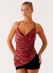 Lost In The Tide Beaded Top - Rust