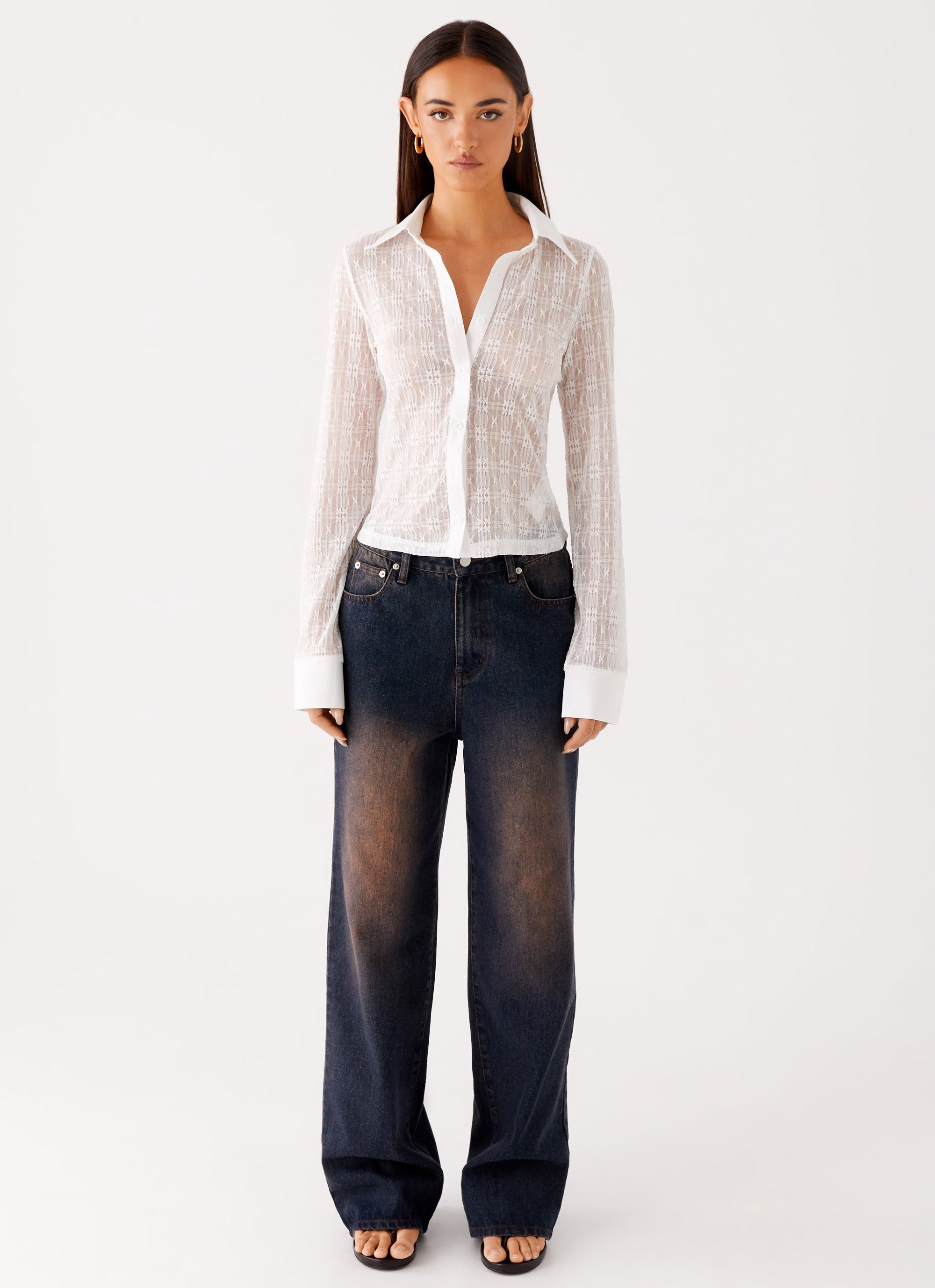 Loui Lace Long Sleeve Top - White