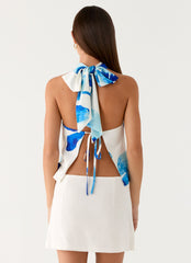 Maddox Scarf Top - Cerulean Bloom