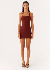 Magda Ribbed Mini Dress - Brown