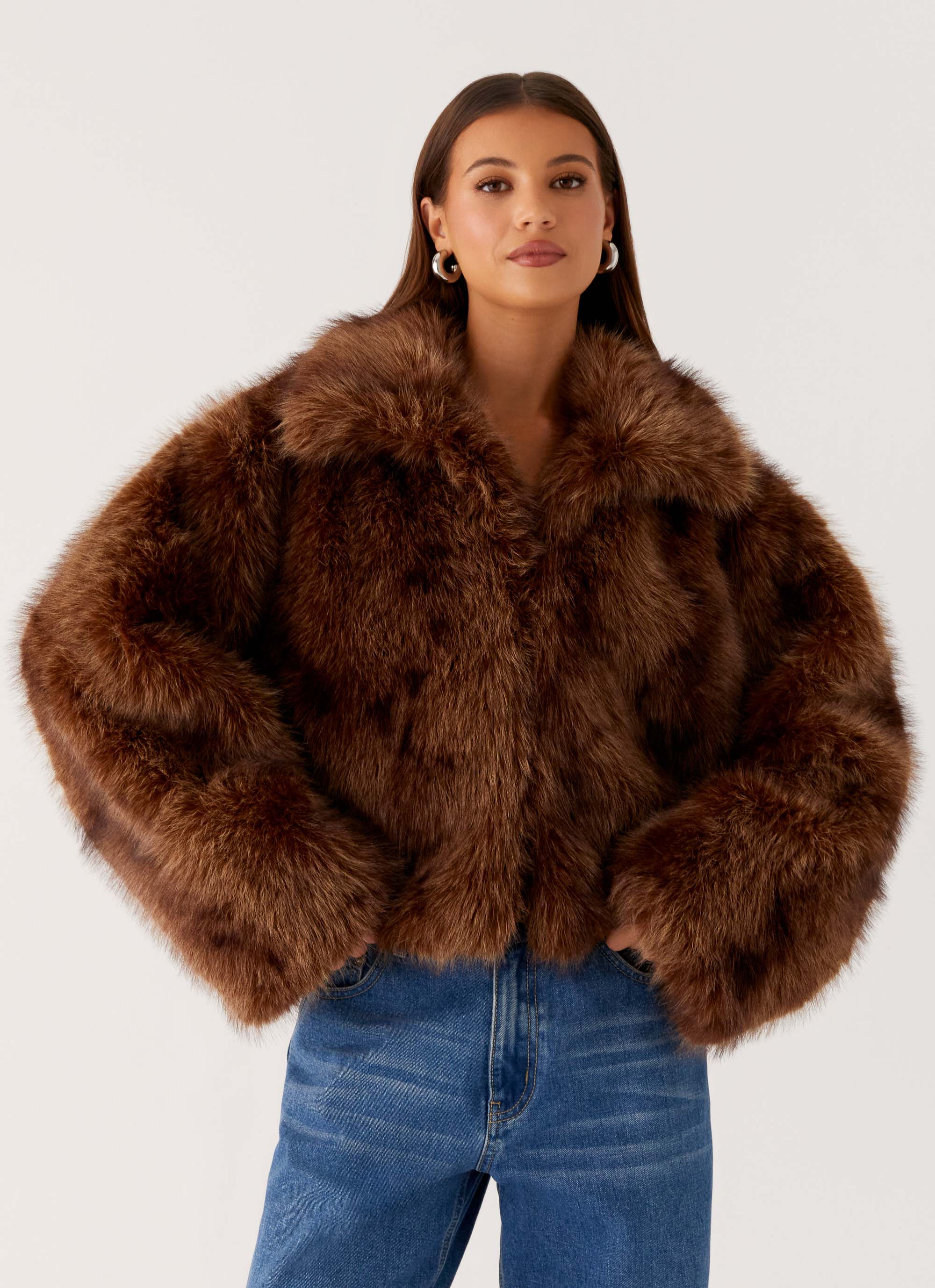 Miccy Cropped Fur Coat - Chocolate