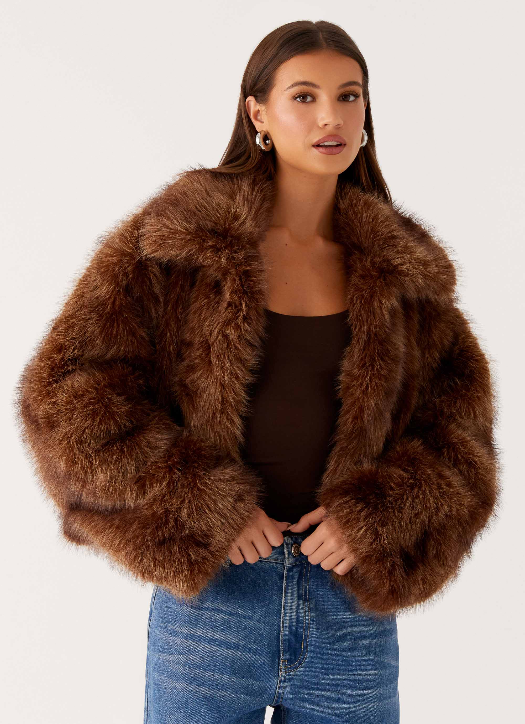 Miccy Cropped Fur Coat - Chocolate