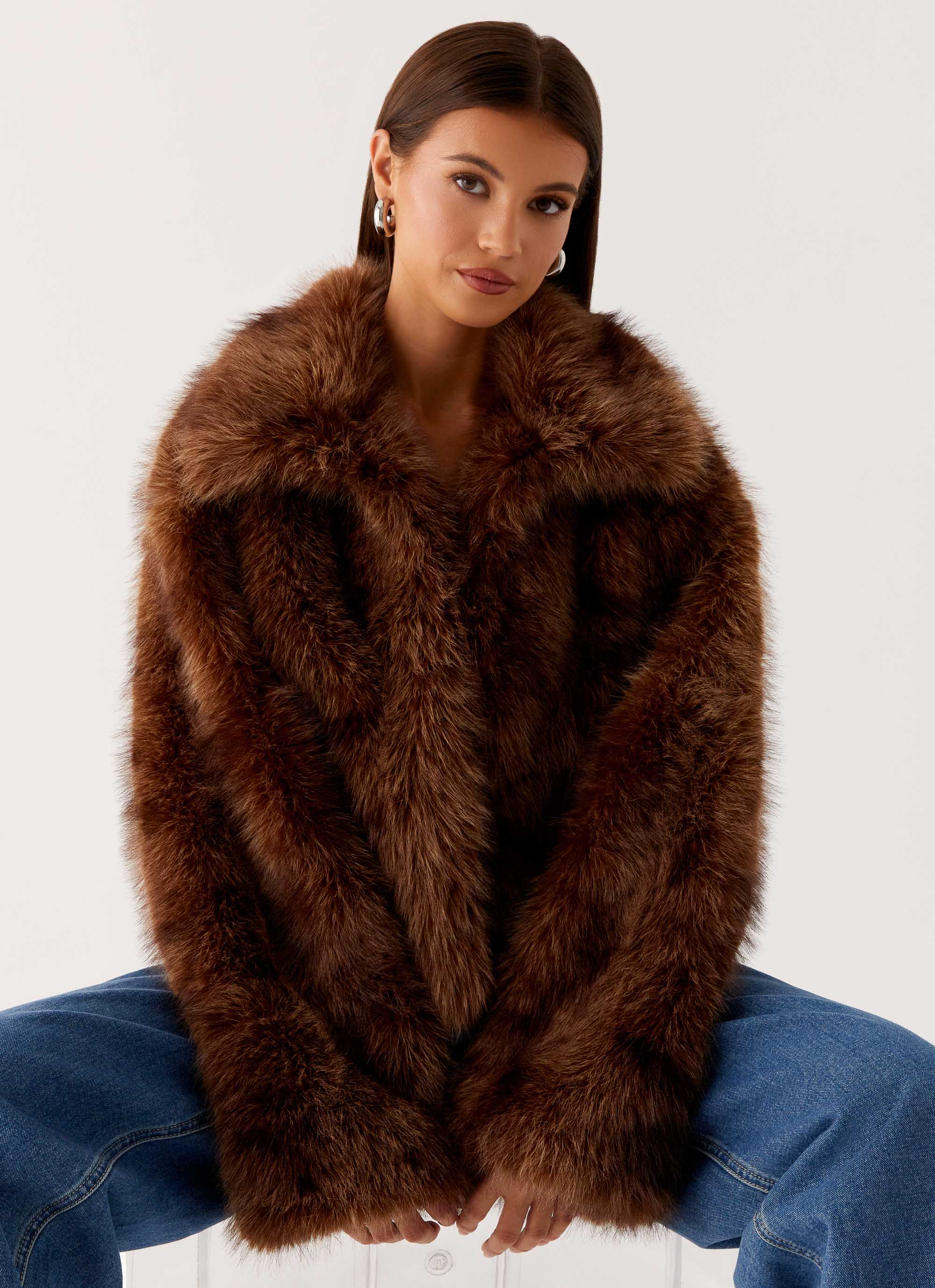 Miccy Cropped Fur Coat - Chocolate