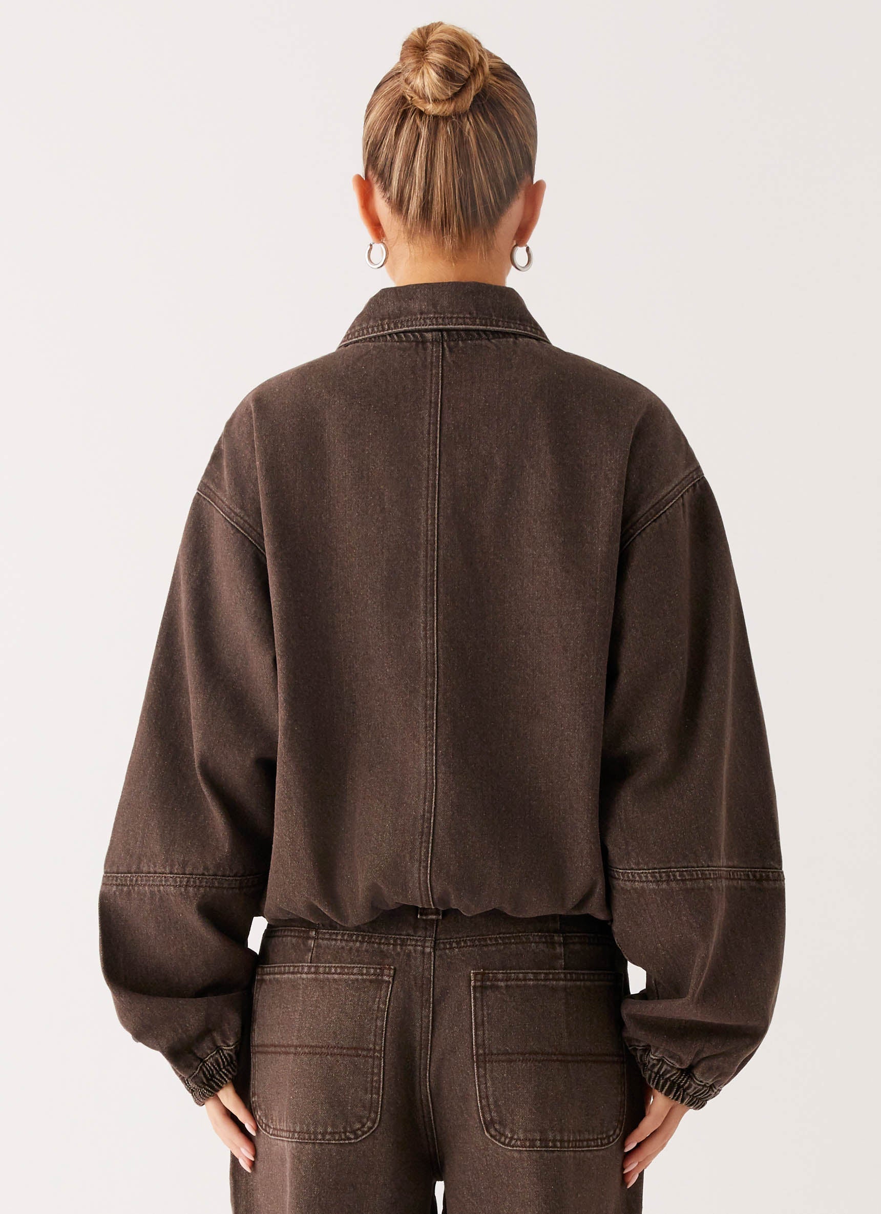 Midwest Washed Denim Bomber Jacket - Light Wash Chocolate