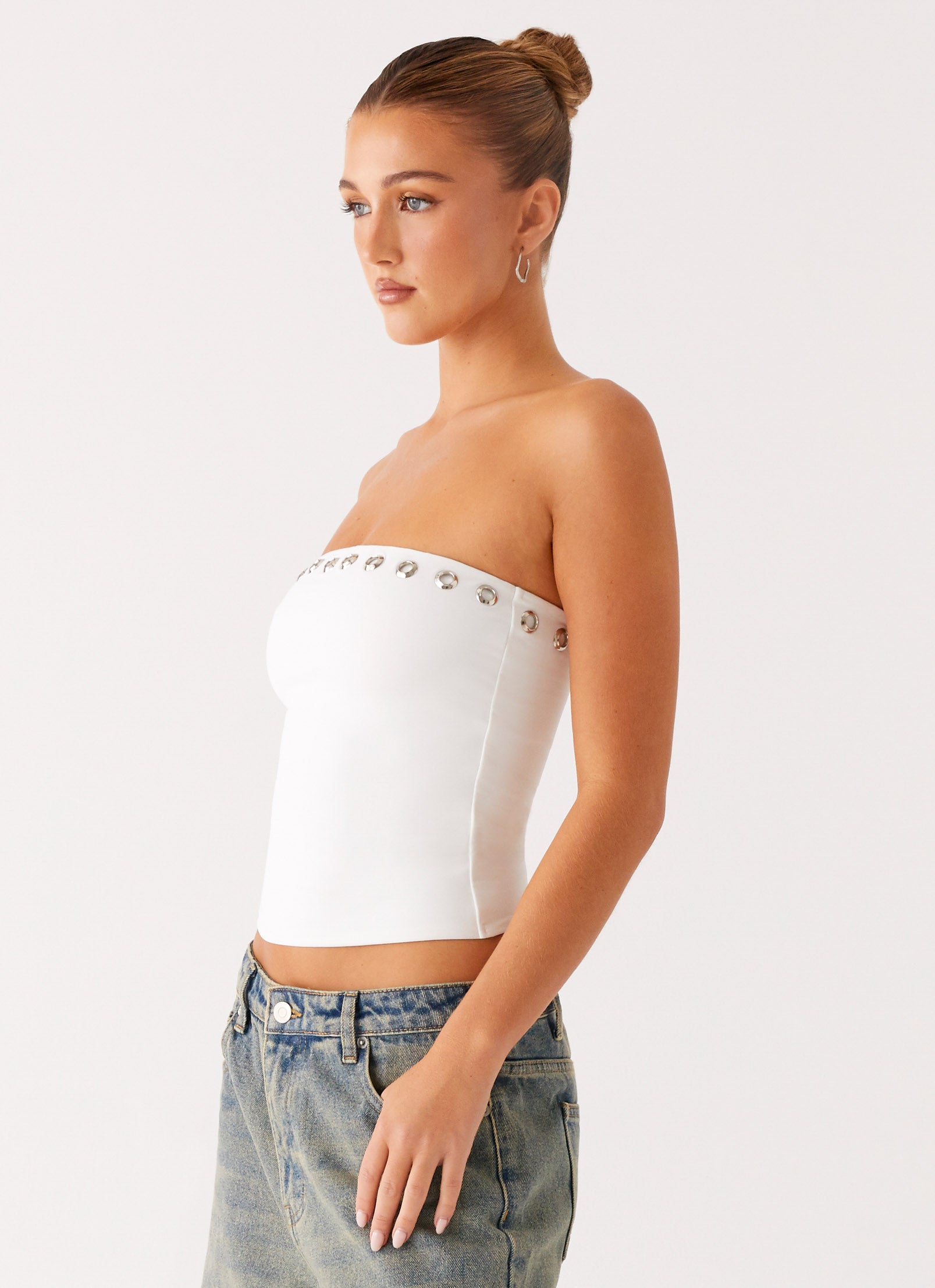 Miku Eyelet Strapless Top - White