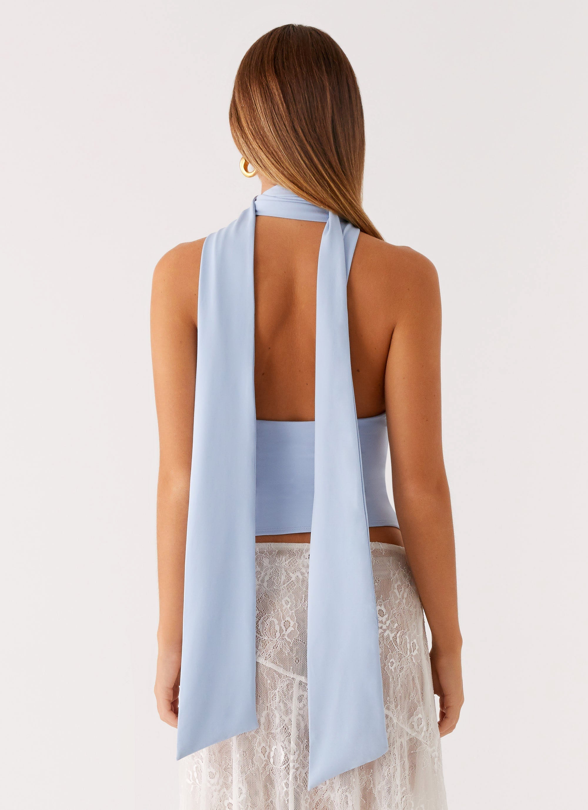 Milos Scarf Halter Neck Top - Blue