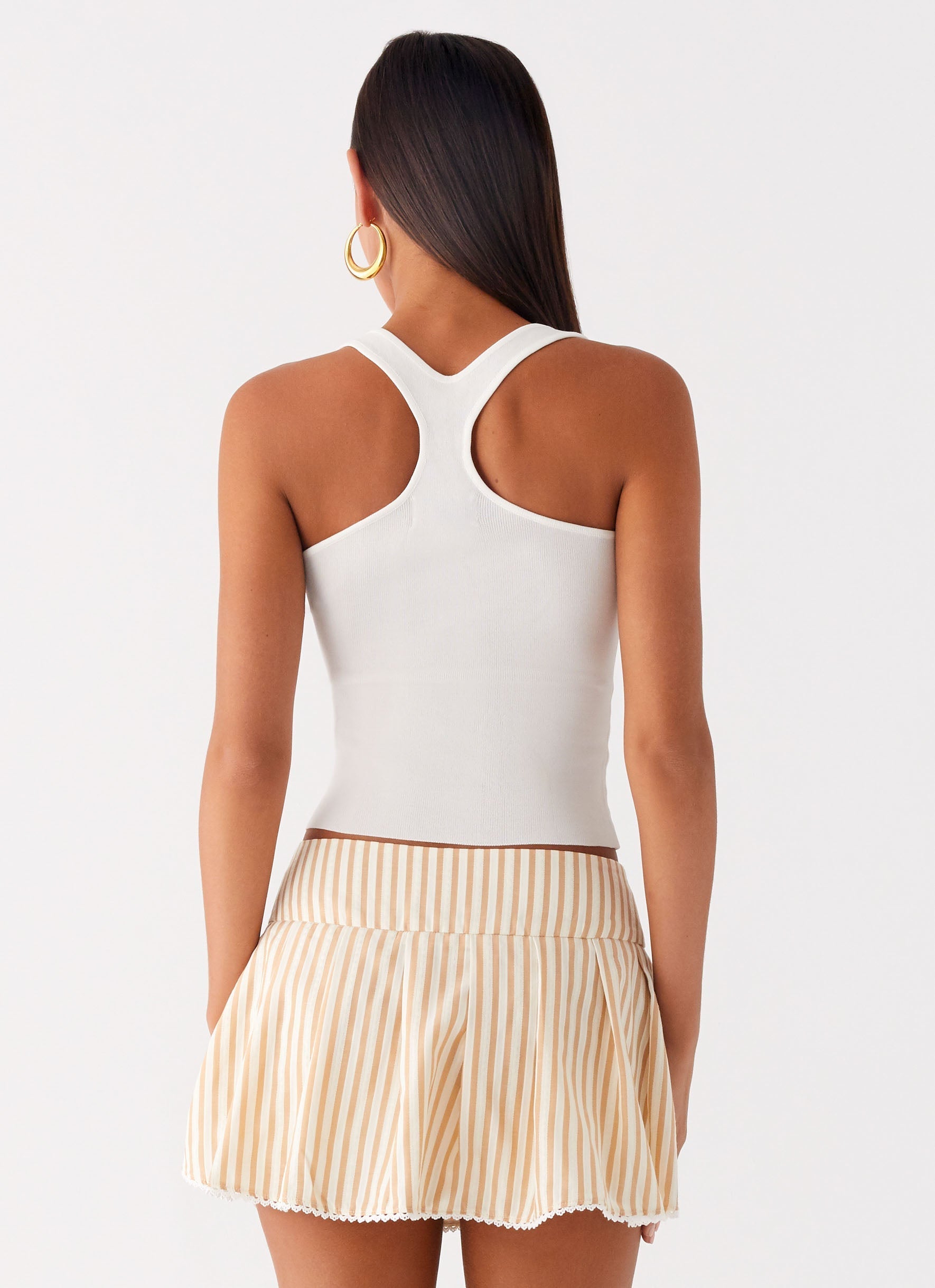 Oliviana Pleated Mini Skort - Taupe Stripe