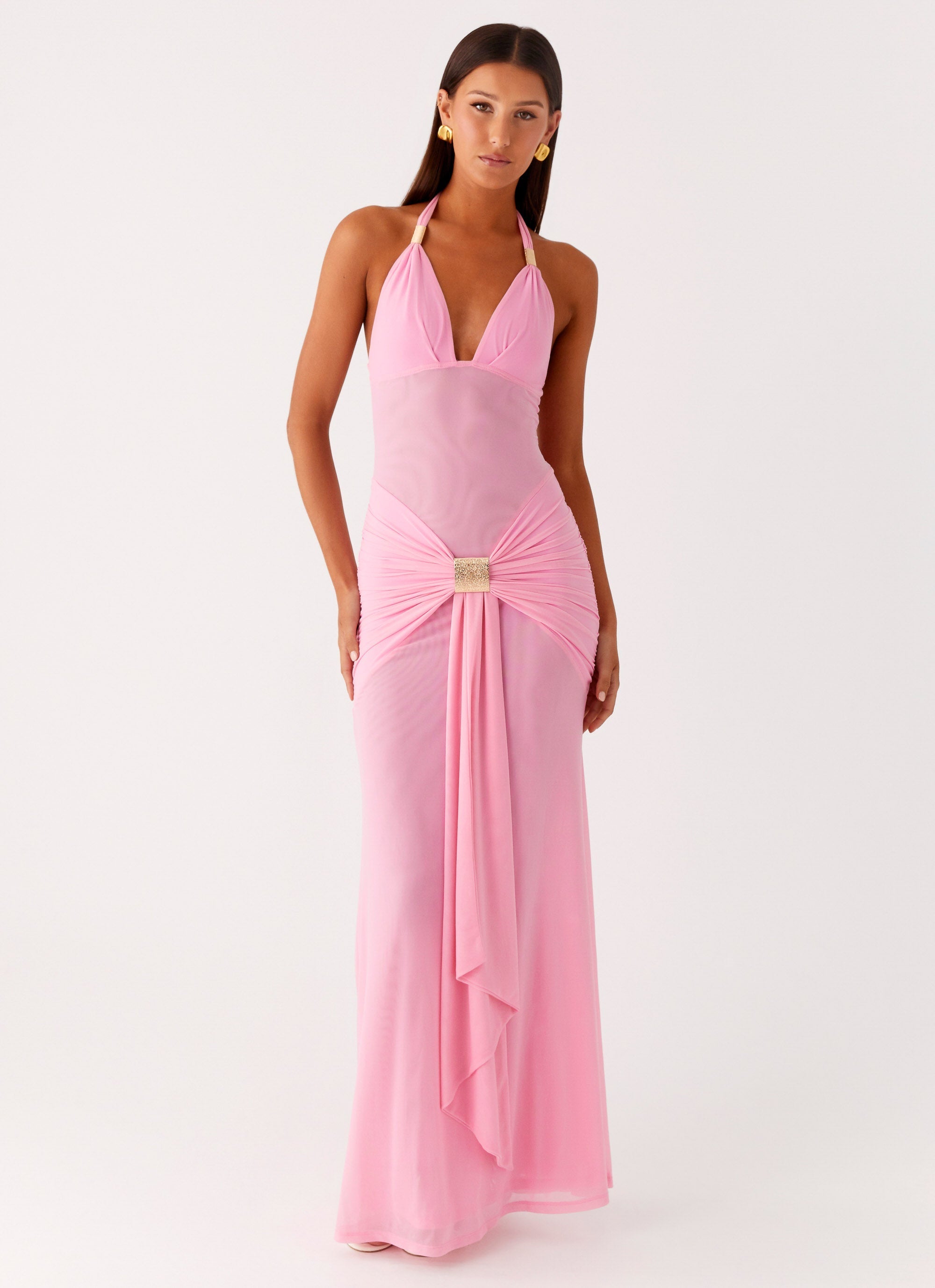 Miyah Halter Hardware Maxi Dress - Baby Pink