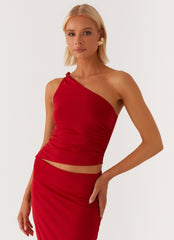 Monty One Shoulder Top - Red