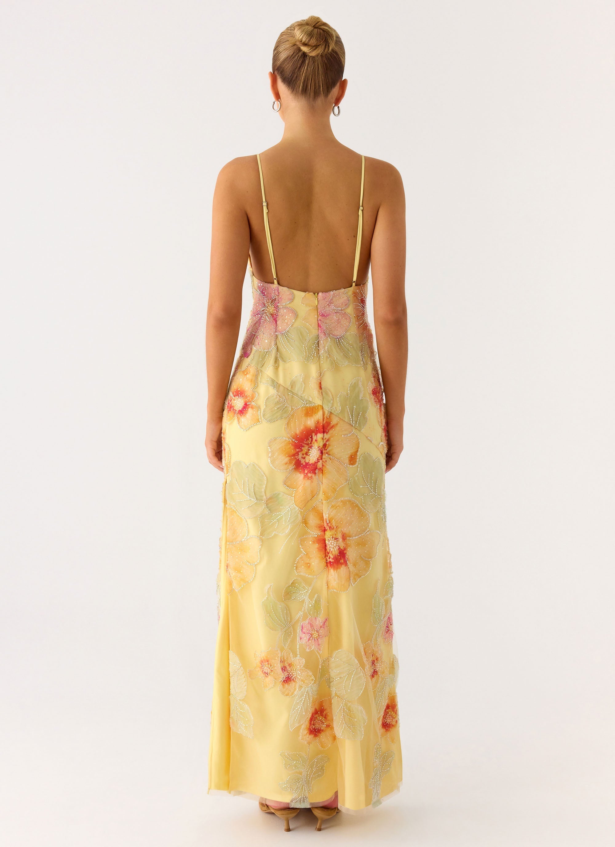 Morning Light Beaded Maxi Dress - Yellow Floral Beaded