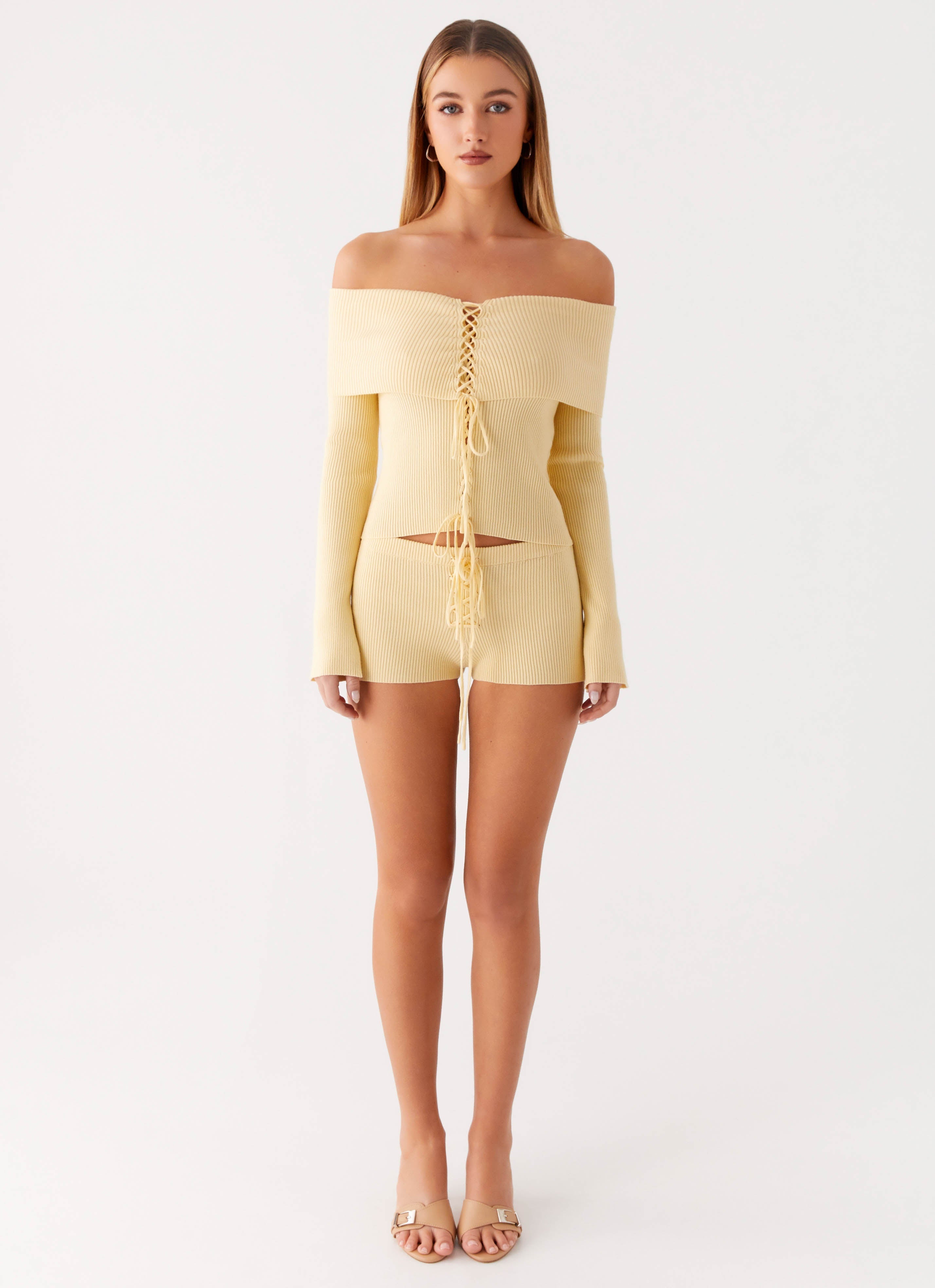 Muted Muse Knit Mini Short - Yellow