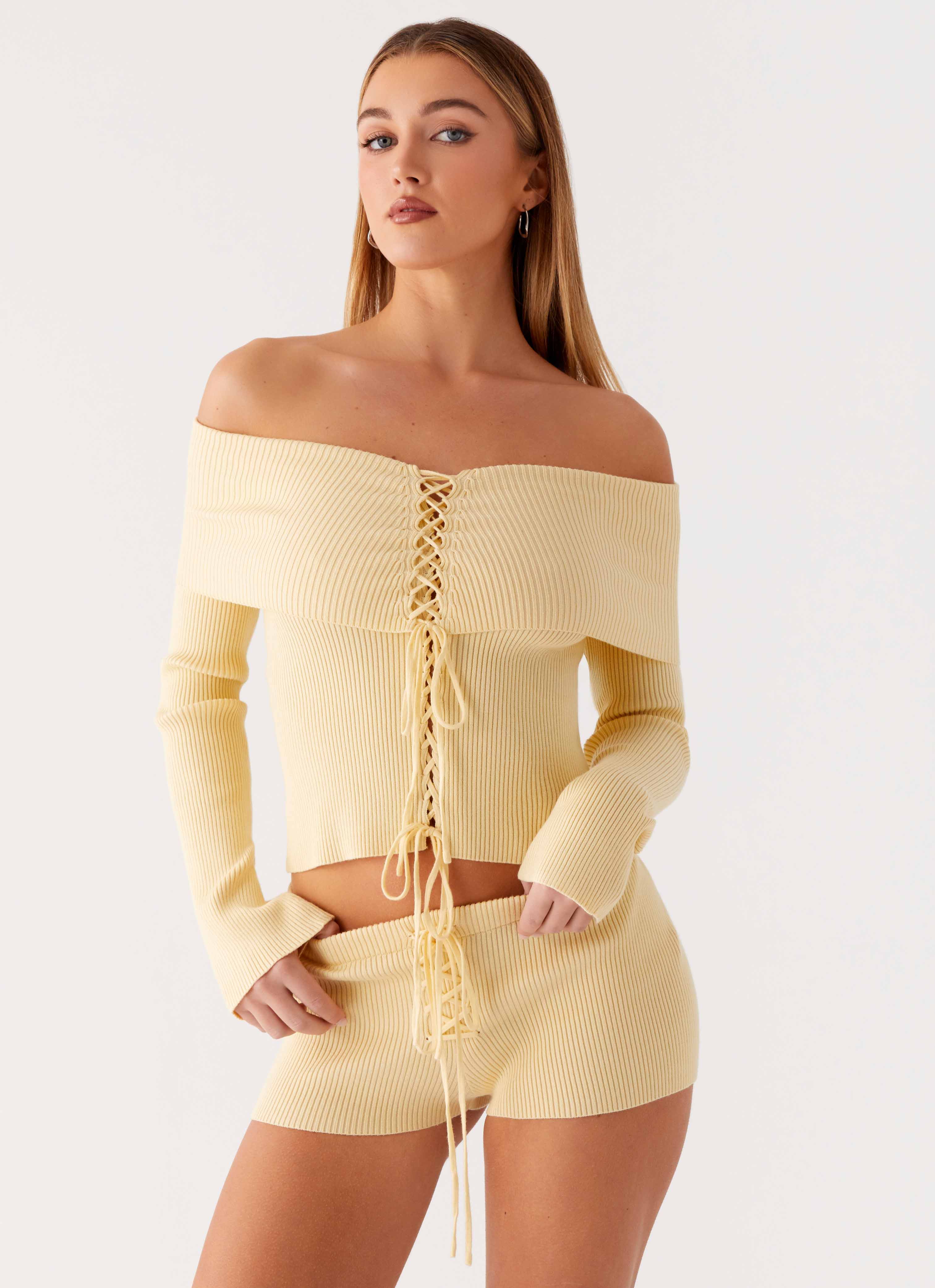 Muted Muse Knit Mini Short - Yellow