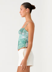 Nalini Ruched Neckline Top - Green Paisley