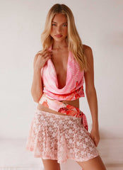 Nessie Cowl Neck Top - Tropical Pink Print