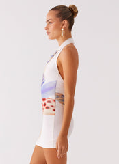 No Time Mini Dress - White Sea Bloom