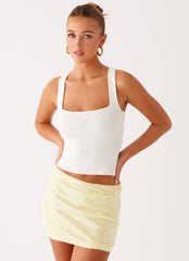 Nostalgic Nights Sequin Mini Skirt - Lemon Spritz