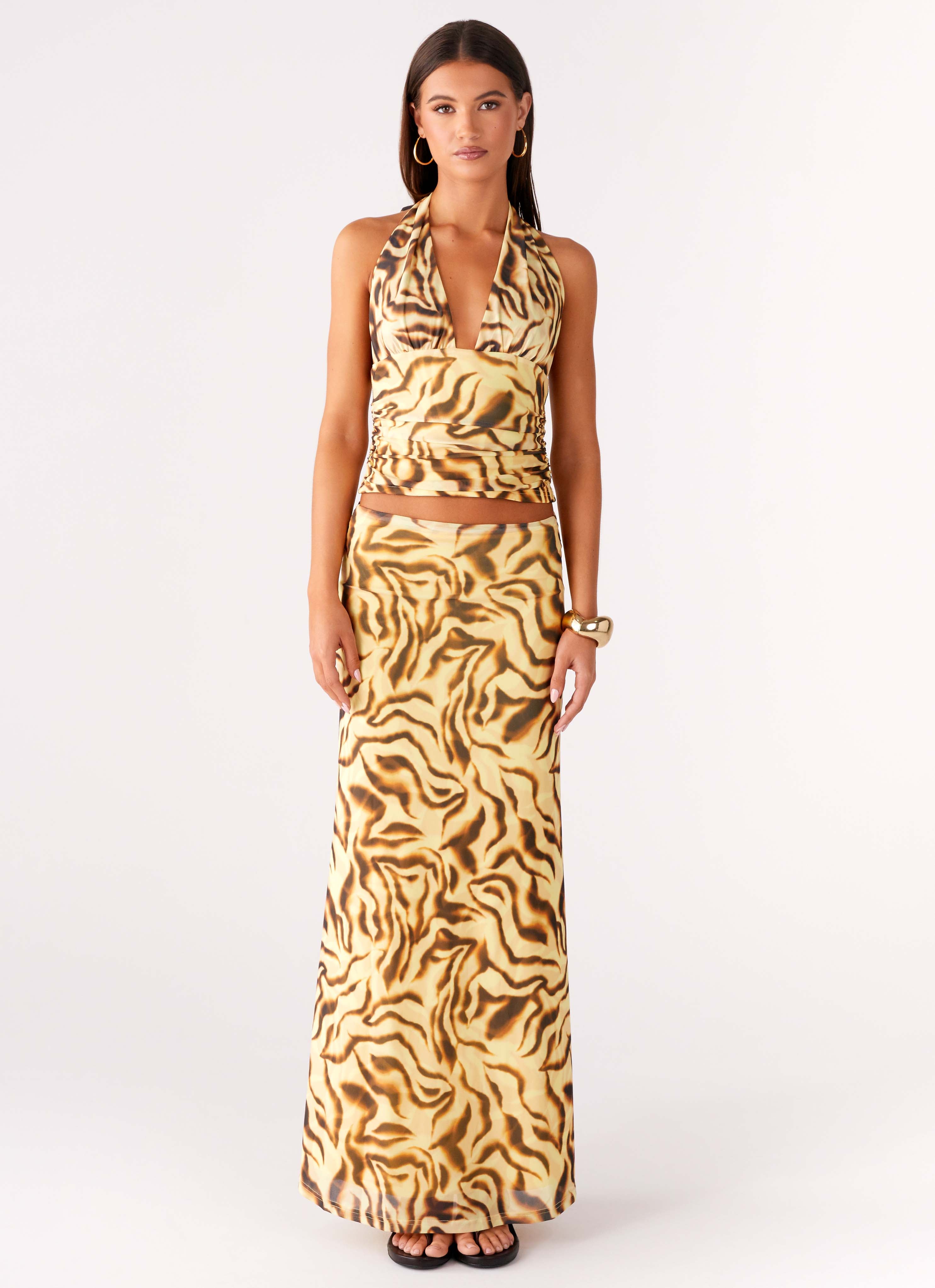 Not My Problem Hater Neck Top - Yellow Zebra