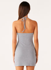 Off Script Button Front Mini Dress - Grey