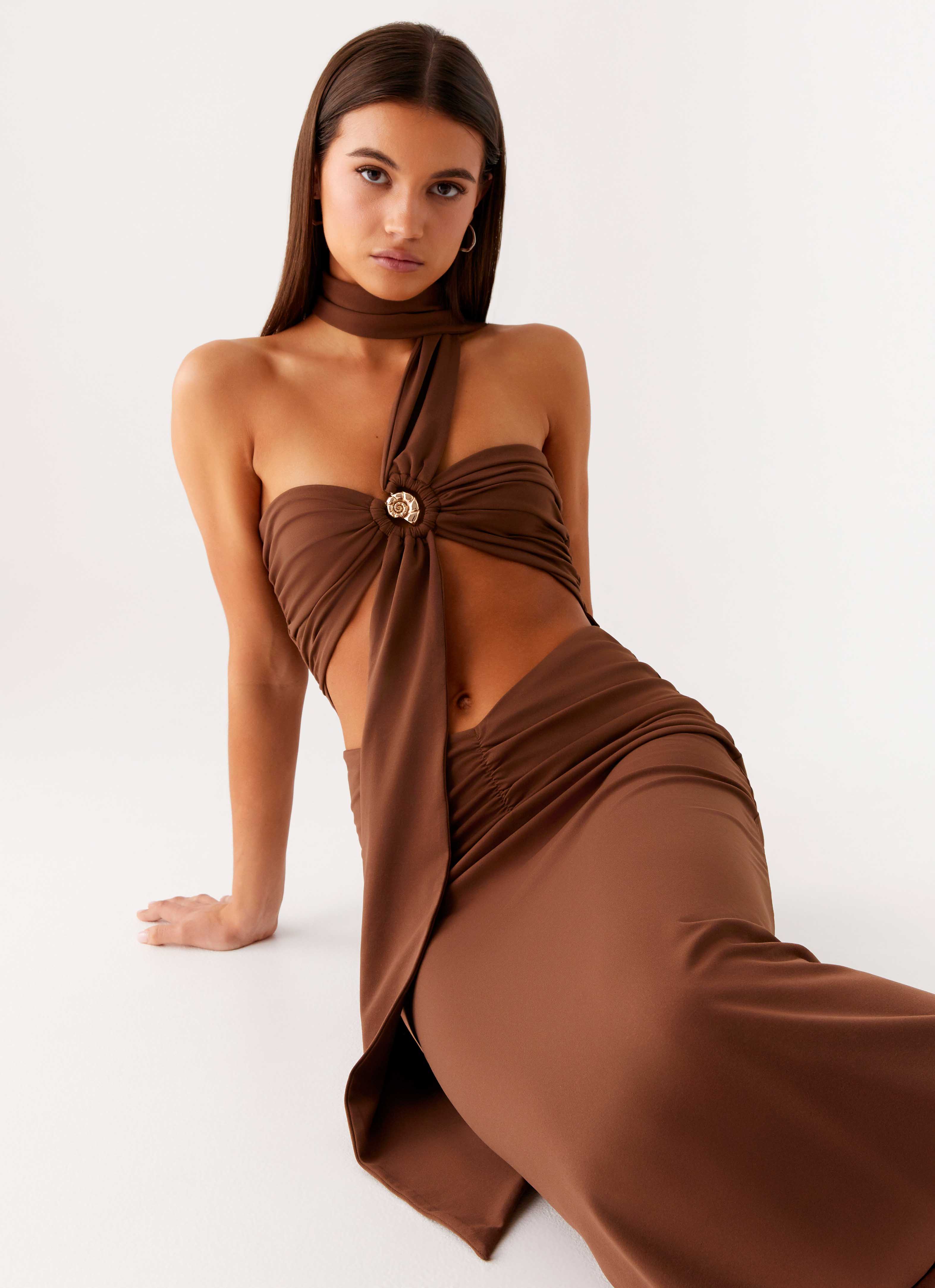 Olive Bloom Maxi Dress - Chocolate