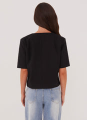 Hacienda Linen Short Sleeve Blazer - Black
