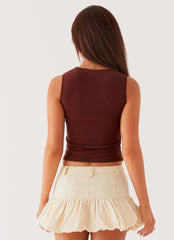 Beyond Cut Out Mesh Top - Chocolate
