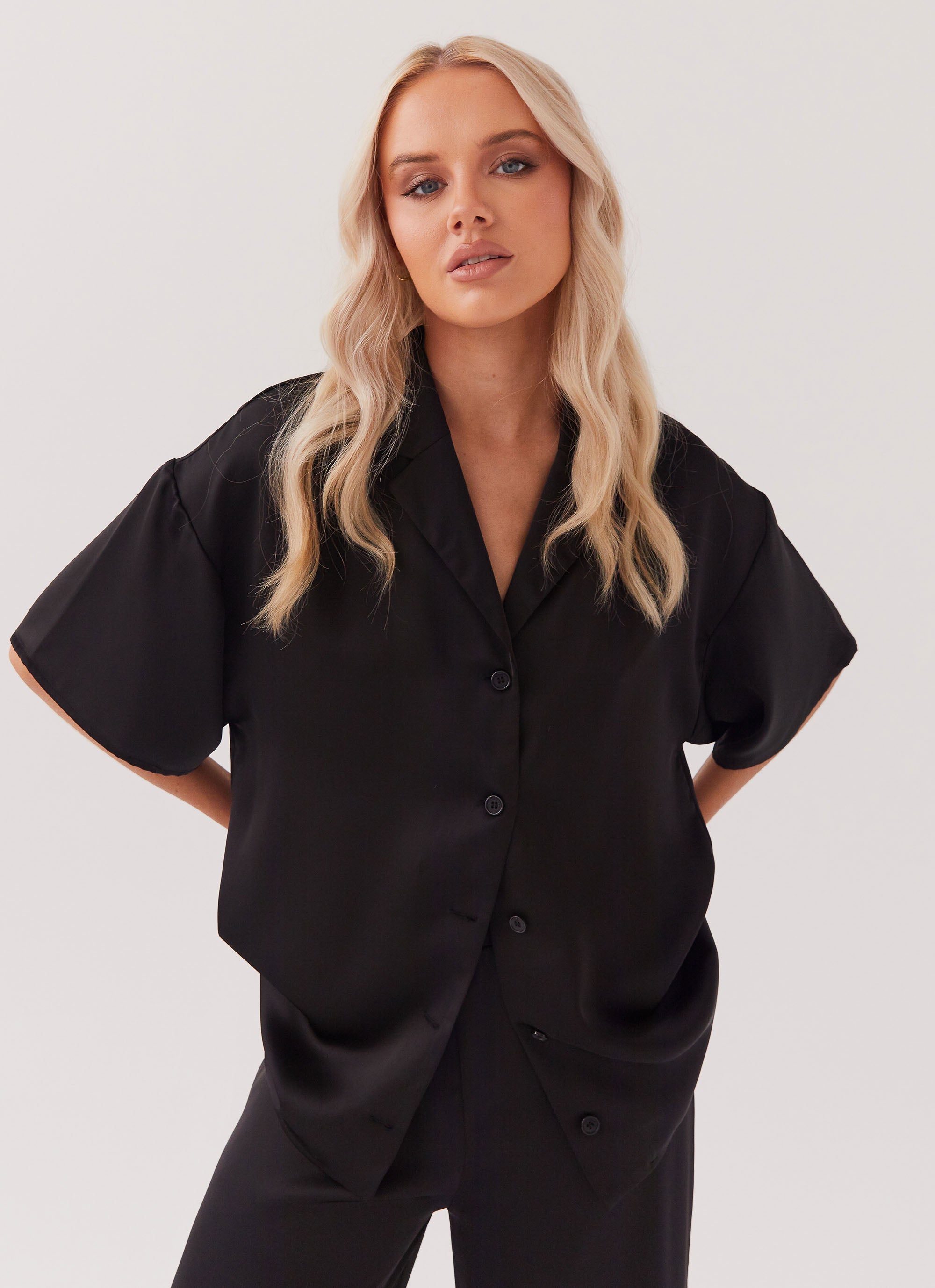Palm Cove Satin Shirt - Black
