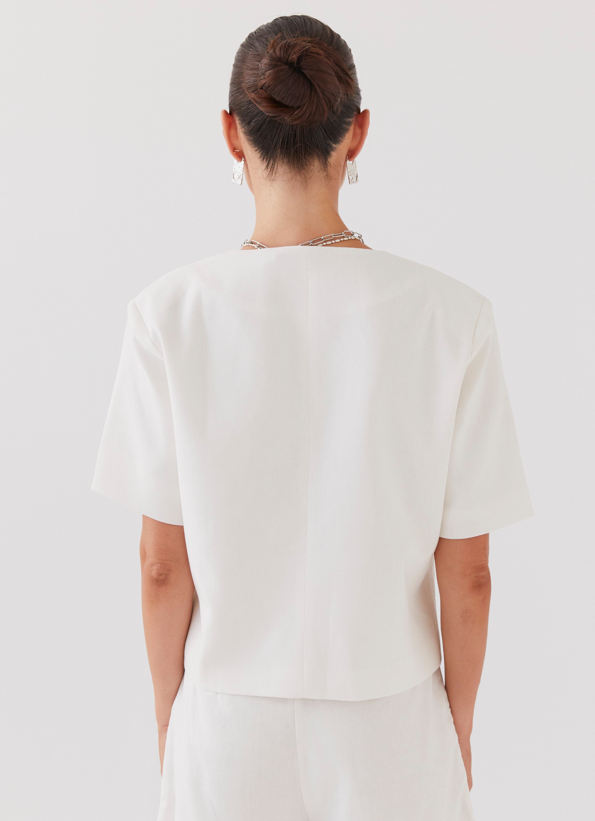 Hacienda Linen Short Sleeve Blazer - White
