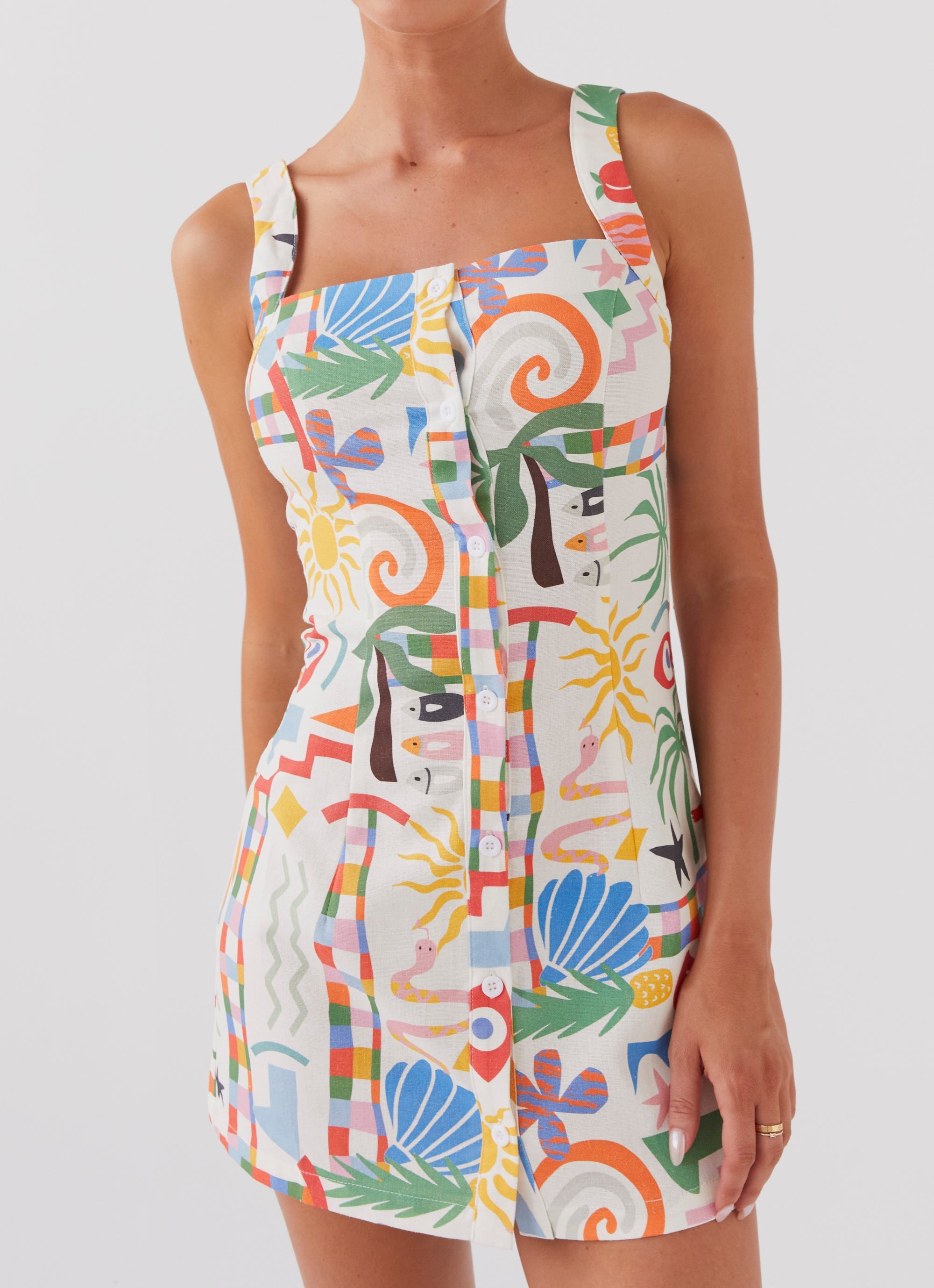 Tori Linen Mini Dress - Summer Palm