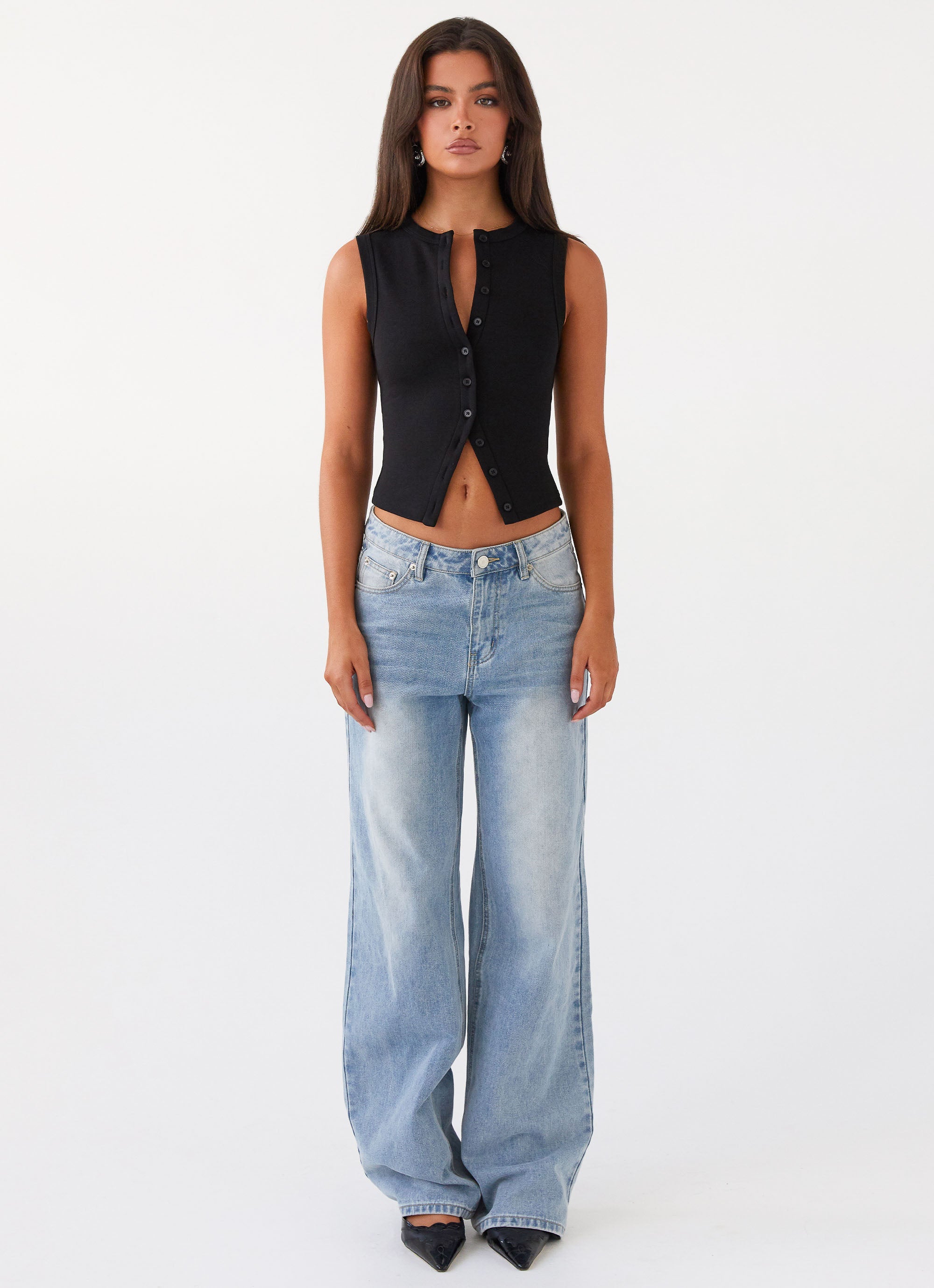 Blair Buttoned Tank Top - Black