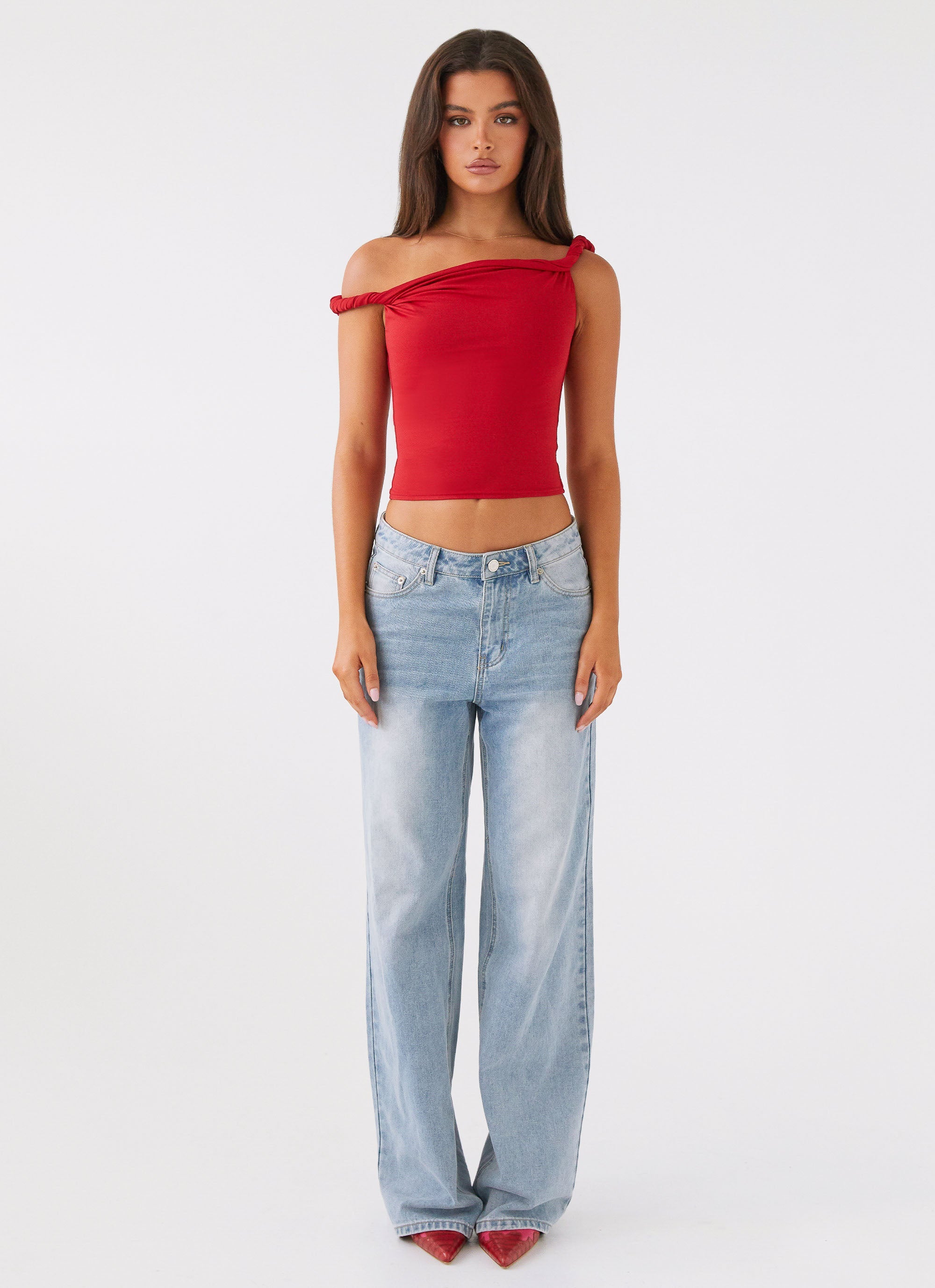 Solace Soul Twist Shoulder Top - Red
