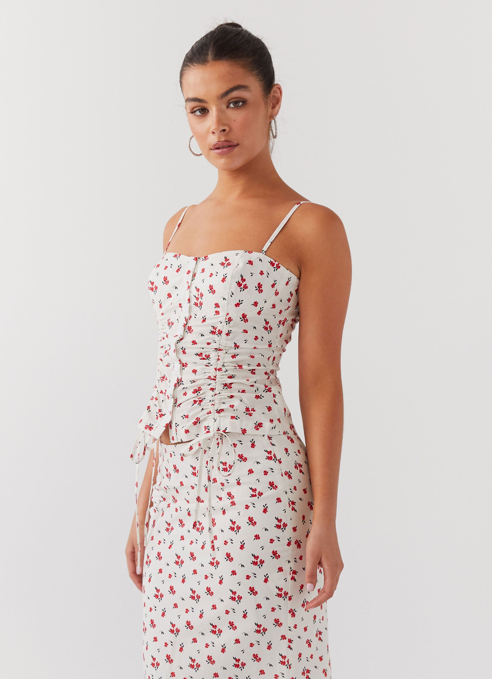 Ariana Linen Bustier Top - Poppy Floral