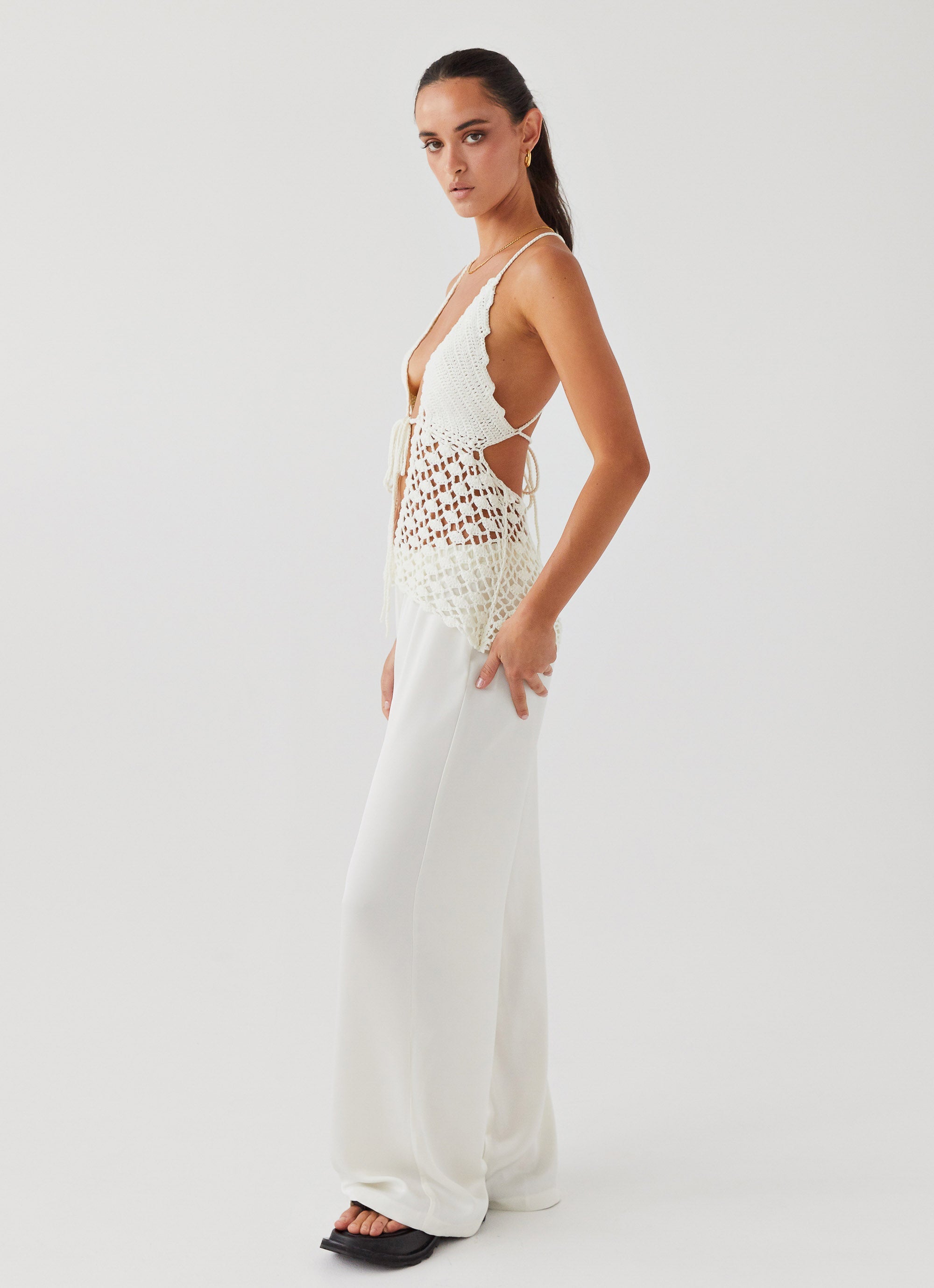 Into You Crochet Tie Top - Ivory