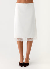 Rina Low Rise Satin Midi Skirt - White