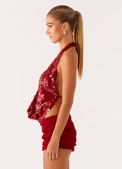 Rio Dreams Cowl Neck Halter Top - Red