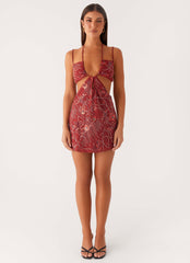 Sahara Nights Beaded Mini Dress - Rust