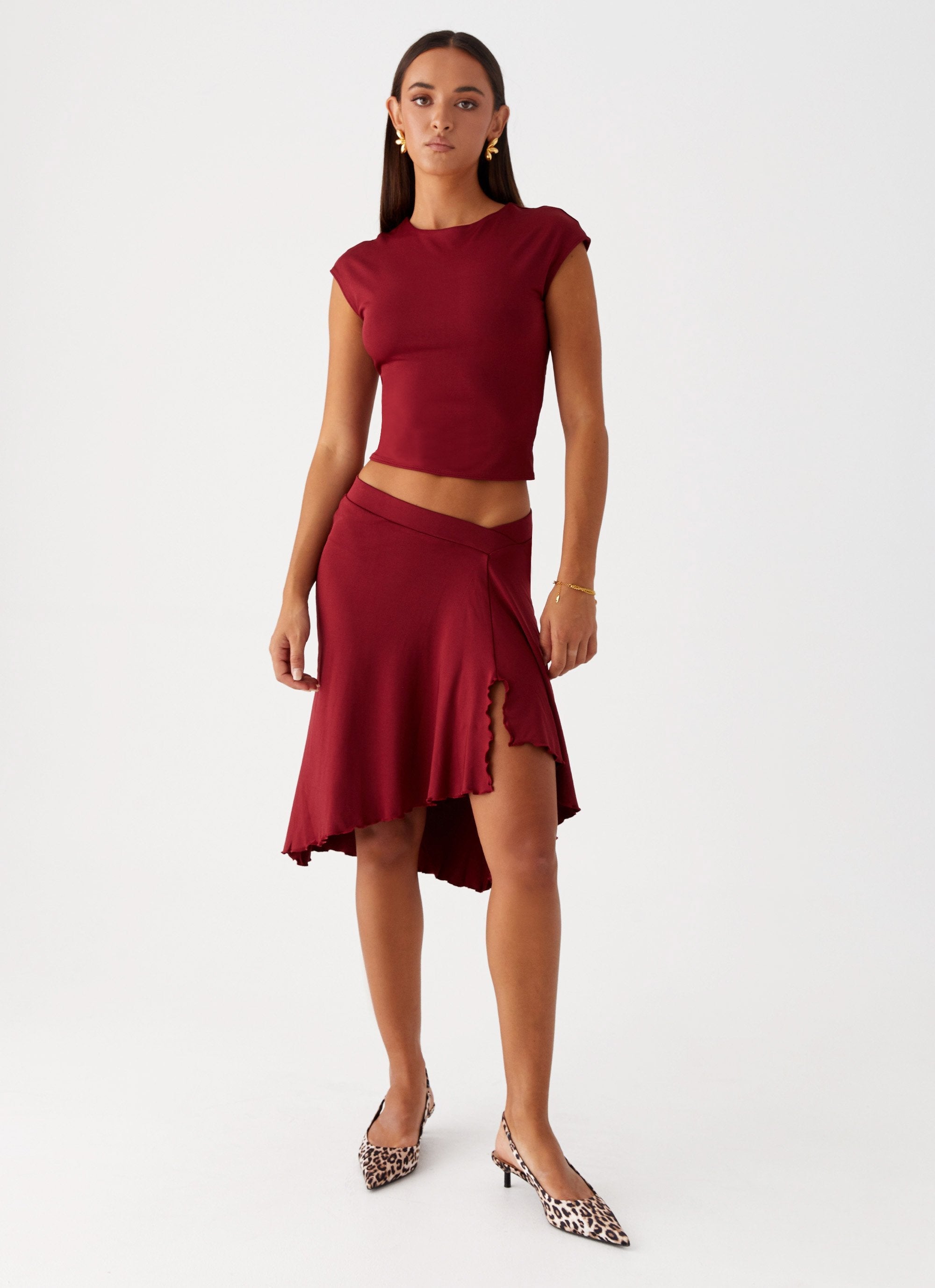 Shes A Lady Midi Skirt - Red
