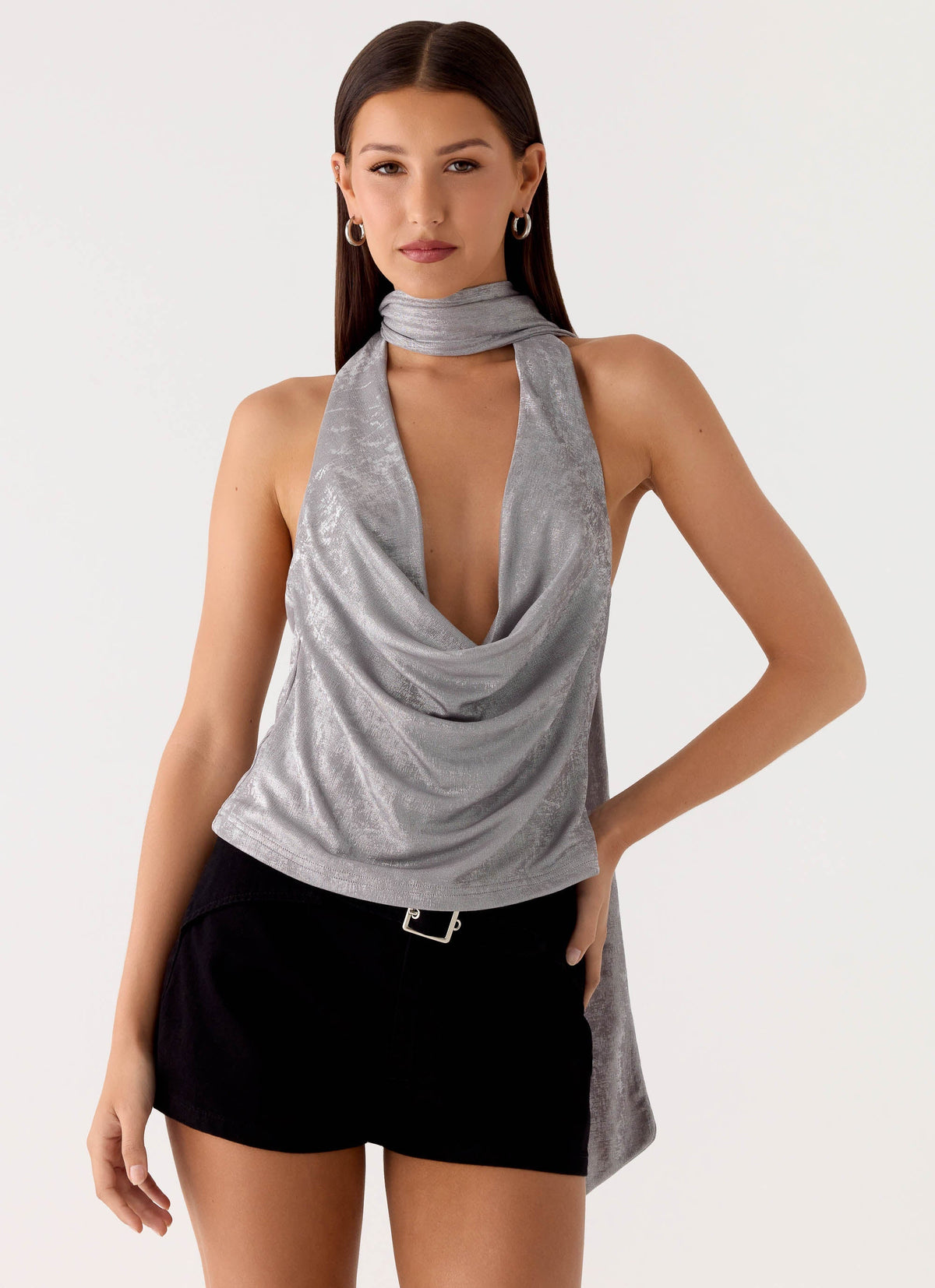 Shining Lights Cowl Top - Silver