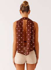 Stealing Love Scarf Top - Chocolate Strawberry Dot