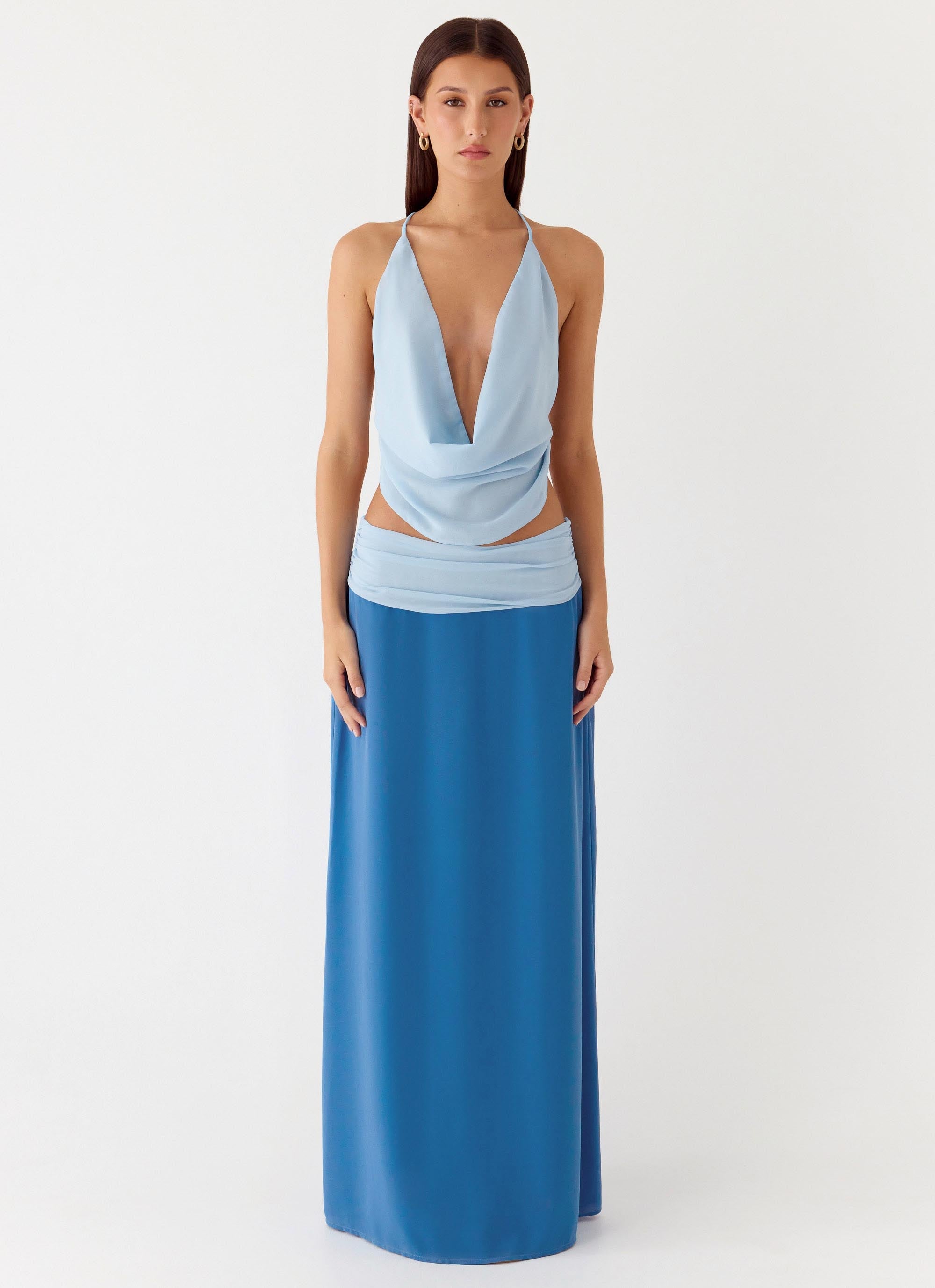 Sweet Charm Cowl Neck Top - Baby Blue